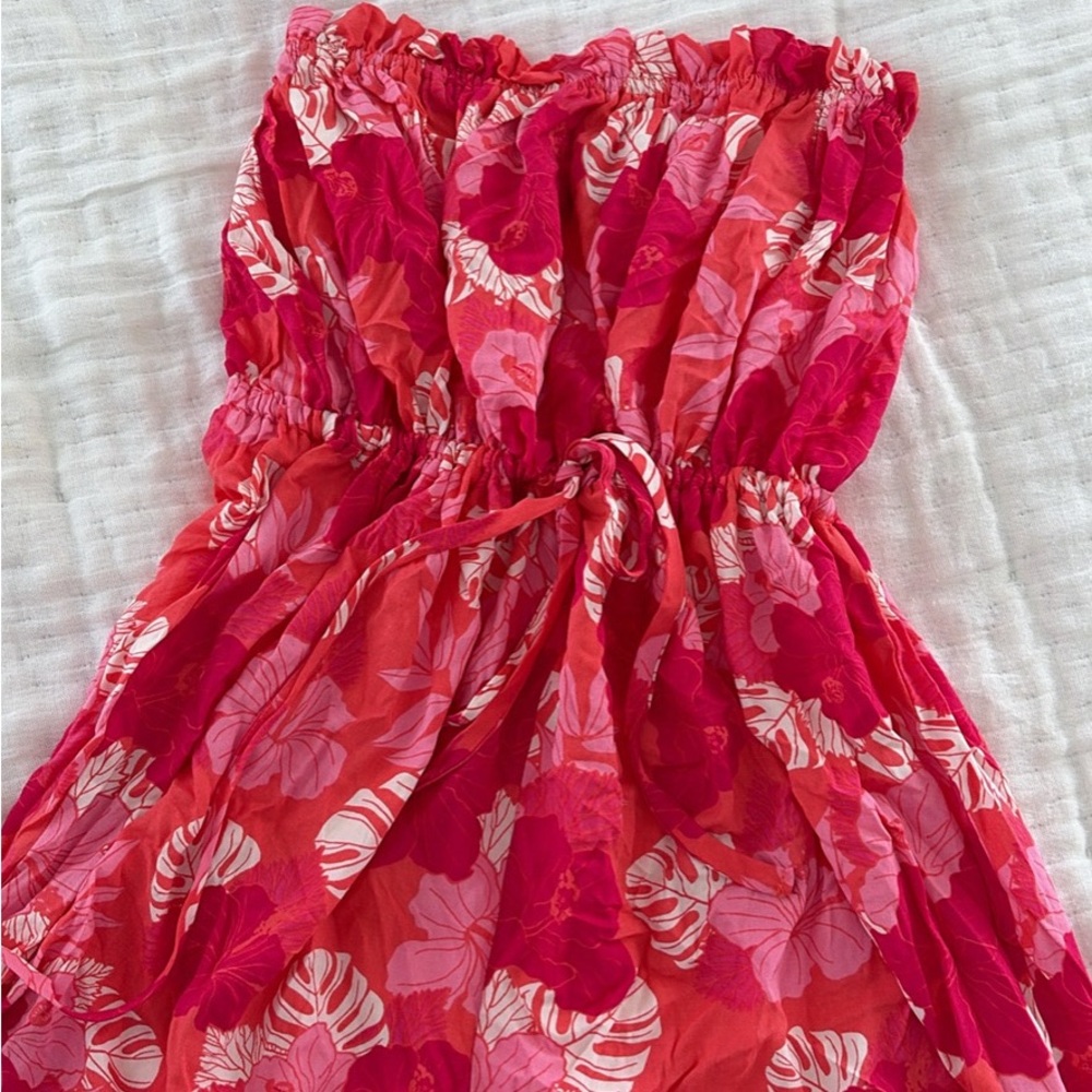 Sweet sweet honey Hawaii Strapless Floral Sundress in Vibrant Pink and Coral